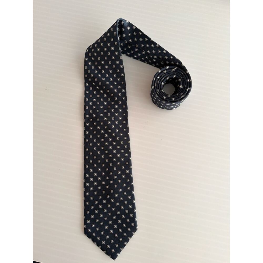 Fabio Ferretti Navy Blue Silk Micro Geometric Patterned Tie Handmade in Italy 59